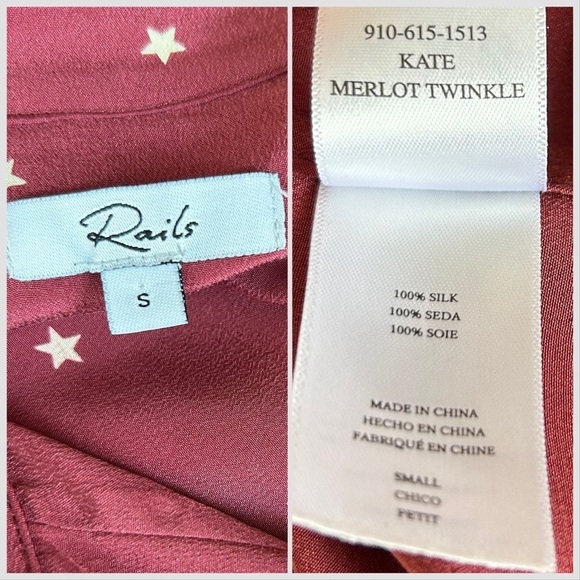 Rails Kate Merlot Twinkle Button Up Silk Collared Long Sleeve Shirt Maroon Sz S - Picture 15 of 16